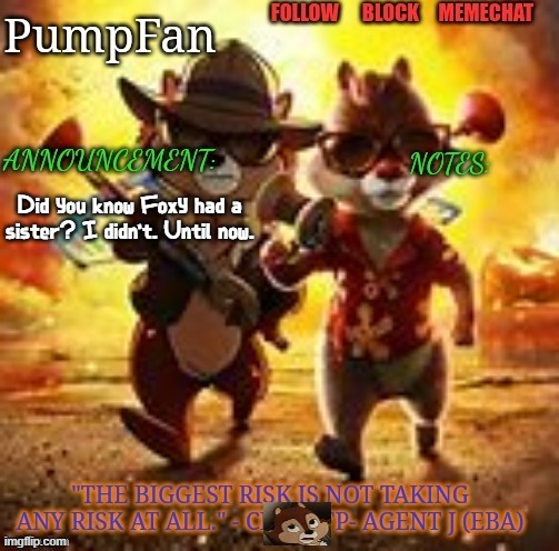he 1v1ed with her on roblox ff | Did you know Foxy had a sister? I didn't. Until now. | image tagged in rescue rangers announcement template ty hanz | made w/ Imgflip meme maker