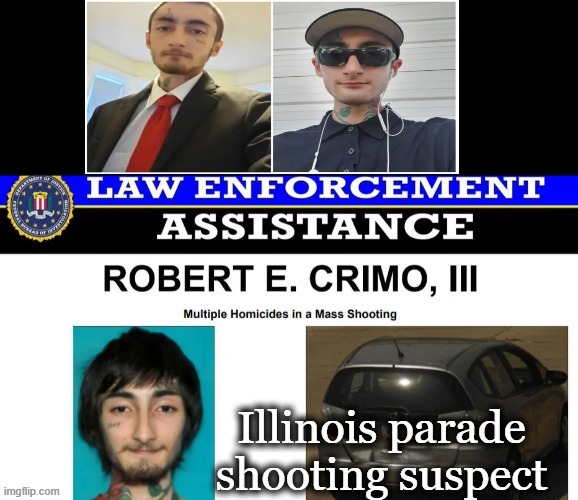 Mentally Ill Suspect in Illinois Parade Shooting Identified | image tagged in crime and punishment,punish to full extent of the law,mass shooting,shooter,mental illness,some actions are unforgiveable | made w/ Imgflip meme maker