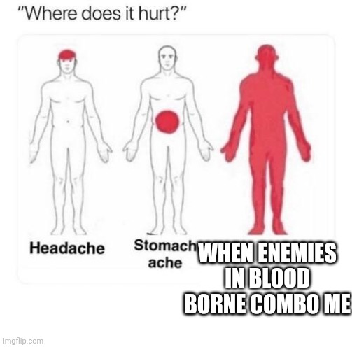 ITS. SO. ANNOYING! | WHEN ENEMIES IN BLOOD BORNE COMBO ME | image tagged in where does it hurt | made w/ Imgflip meme maker