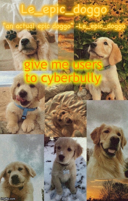 Doggo temp by doggo. Wait what that’s confusing | give me users to cyberbully | image tagged in doggo temp by doggo wait what that s confusing | made w/ Imgflip meme maker