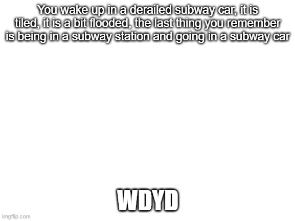 Blank White Template | You wake up in a derailed subway car, it is tiled, it is a bit flooded, the last thing you remember is being in a subway station and going in a subway car; WDYD | image tagged in blank white template | made w/ Imgflip meme maker