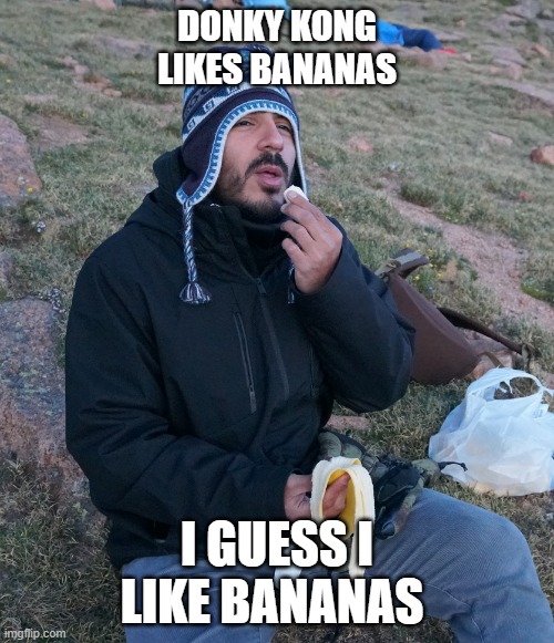 Will | DONKY KONG LIKES BANANAS; I GUESS I LIKE BANANAS | image tagged in will | made w/ Imgflip meme maker