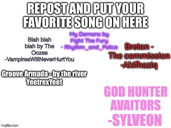 Just that drum | GOD HUNTER 
AVAITORS; -SYLVEON | made w/ Imgflip meme maker