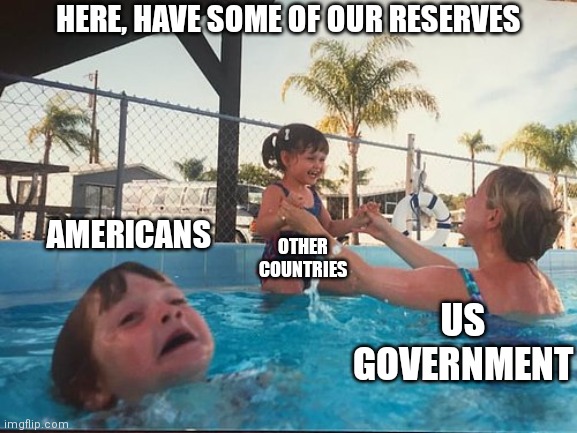 Of course this administration would send out 5 million barrels from our Strategic Petroleum Reserve | HERE, HAVE SOME OF OUR RESERVES; AMERICANS; OTHER COUNTRIES; US GOVERNMENT | image tagged in drowning kid in the pool,biden,democrats,oil,america,china | made w/ Imgflip meme maker