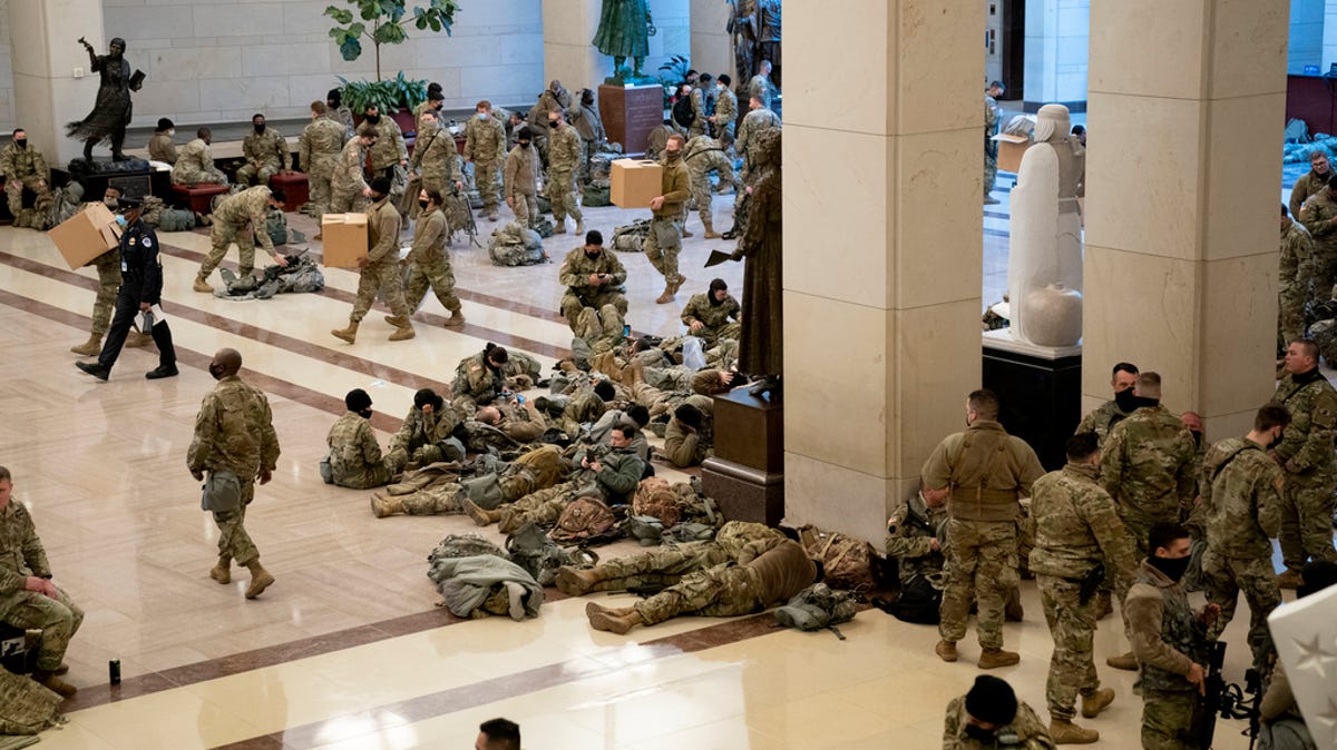 High Quality National Guard protecting the Capitol from trumpists Blank Meme Template