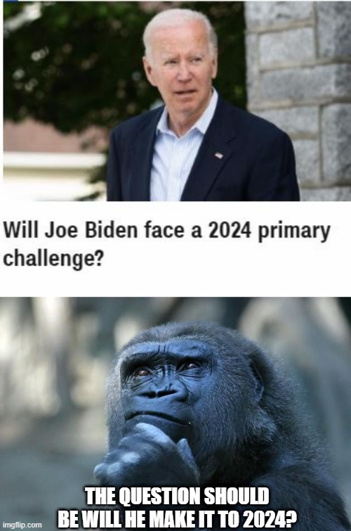 2024??? |  THE QUESTION SHOULD BE WILL HE MAKE IT TO 2024? | image tagged in deep thoughts | made w/ Imgflip meme maker