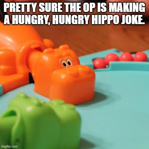 Hungry Hungry Hippo | PRETTY SURE THE OP IS MAKING A HUNGRY, HUNGRY HIPPO JOKE. | image tagged in hungry hungry hippo | made w/ Imgflip meme maker