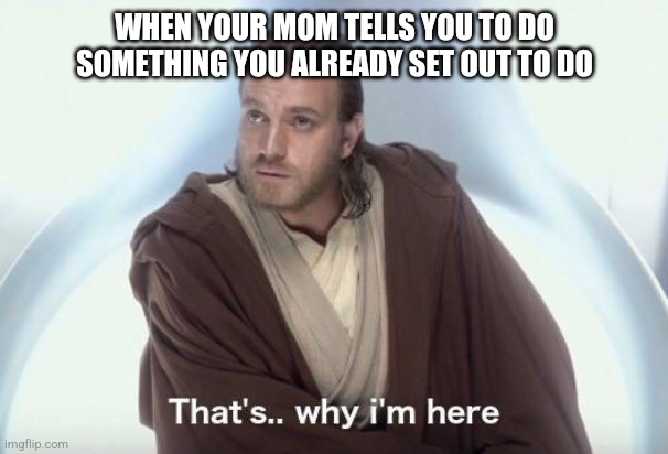 That's Why I'm Here | WHEN YOUR MOM TELLS YOU TO DO SOMETHING YOU ALREADY SET OUT TO DO | image tagged in obi-wan kenobi,moms,thats why im here | made w/ Imgflip meme maker