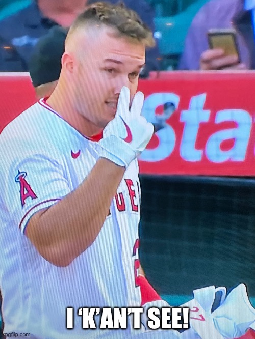 Mike trOUT | I ‘K’AN’T SEE! | image tagged in sports | made w/ Imgflip meme maker