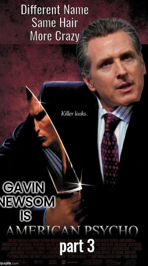 American Psycho 3 Gavin Newsom | image tagged in movie | made w/ Imgflip meme maker