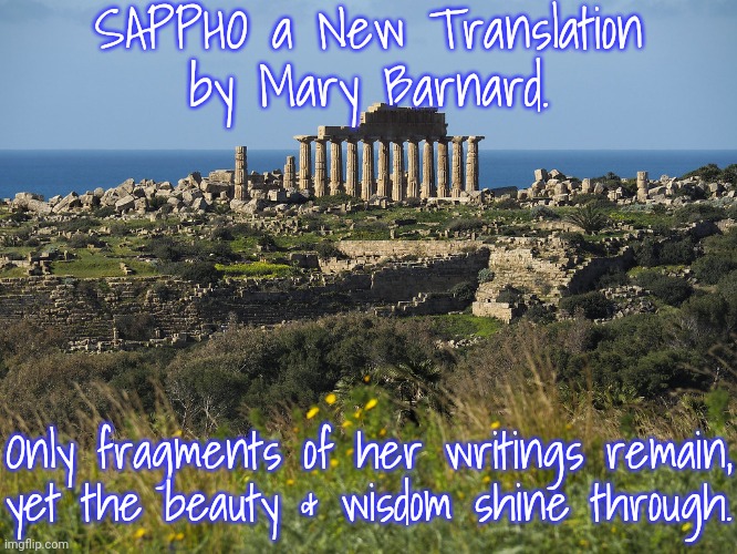 It was new in 1958. | SAPPHO a New Translation
by Mary Barnard. Only fragments of her writings remain,
yet the beauty & wisdom shine through. | image tagged in ancient greece,literature,poetry,lgbt,pansexual,progressive | made w/ Imgflip meme maker