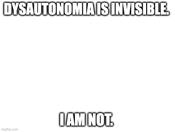 Dysautonomia | DYSAUTONOMIA IS INVISIBLE. I AM NOT. | image tagged in blank white template | made w/ Imgflip meme maker