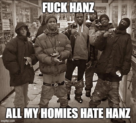 All My Homies Hate | FUCK HANZ ALL MY HOMIES HATE HANZ | image tagged in all my homies hate | made w/ Imgflip meme maker