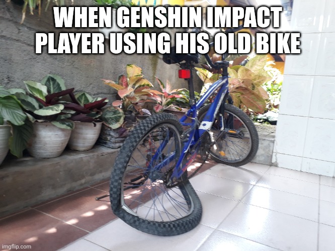 This is what happened |  WHEN GENSHIN IMPACT PLAYER USING HIS OLD BIKE | image tagged in memes,genshin impact,player,be like,lol | made w/ Imgflip meme maker