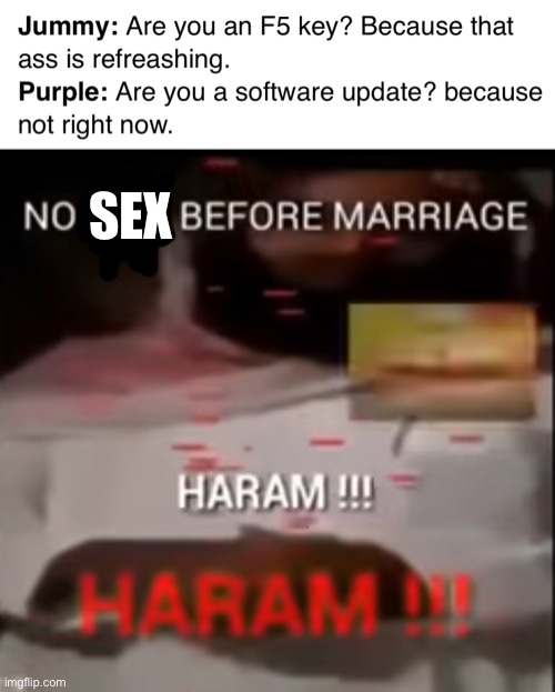 i was about to commit a sin i feel dirty | SEX | image tagged in no kiss before marriage haram | made w/ Imgflip meme maker
