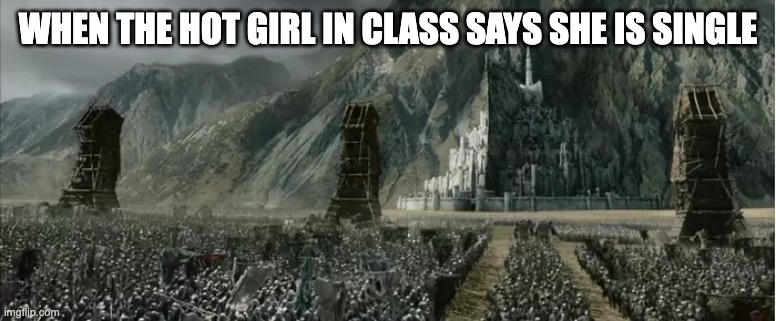 We all have seen it | WHEN THE HOT GIRL IN CLASS SAYS SHE IS SINGLE | image tagged in lotr | made w/ Imgflip meme maker