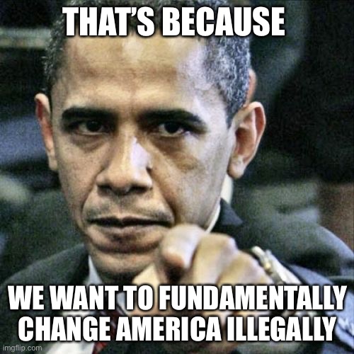 Pissed Off Obama Meme | THAT’S BECAUSE WE WANT TO FUNDAMENTALLY CHANGE AMERICA ILLEGALLY | image tagged in memes,pissed off obama | made w/ Imgflip meme maker