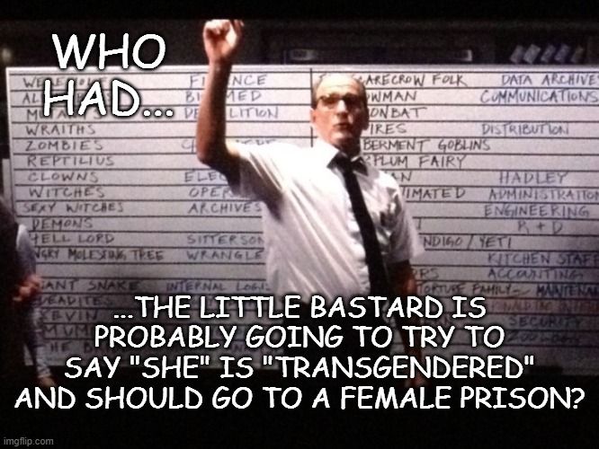 Who had X for Y? | WHO HAD... ...THE LITTLE BASTARD IS PROBABLY GOING TO TRY TO SAY "SHE" IS "TRANSGENDERED" AND SHOULD GO TO A FEMALE PRISON? | image tagged in who had x for y | made w/ Imgflip meme maker