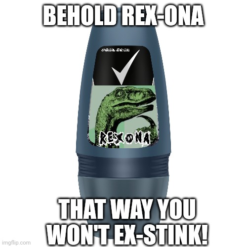 REX-ONA | BEHOLD REX-ONA; THAT WAY YOU WON'T EX-STINK! | image tagged in original meme | made w/ Imgflip meme maker