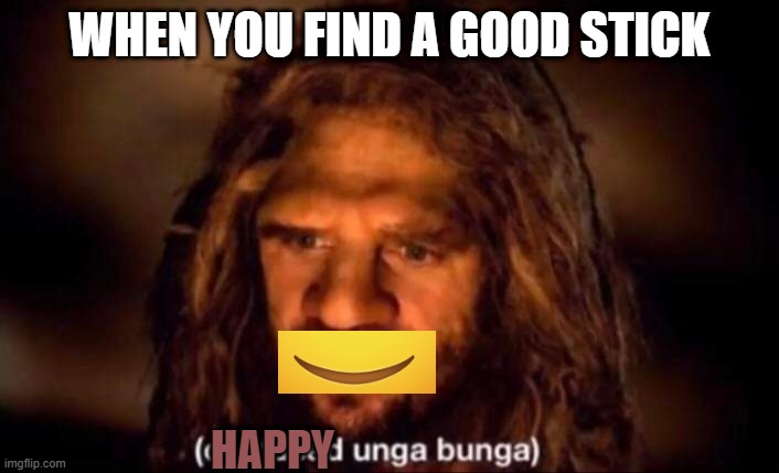 good stick good | WHEN YOU FIND A GOOD STICK; HAPPY | image tagged in confused unga bunga,happy unga bunga,stick | made w/ Imgflip meme maker