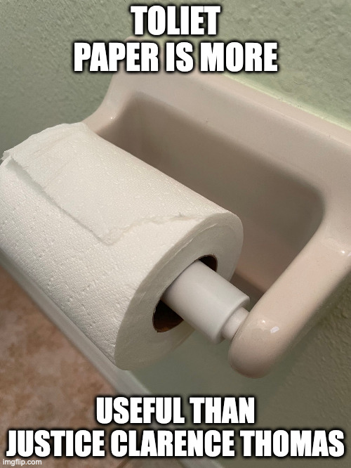 Toliet Paper | TOLIET PAPER IS MORE; USEFUL THAN JUSTICE CLARENCE THOMAS | image tagged in toliet humor,clarence thomas,memes,politics | made w/ Imgflip meme maker