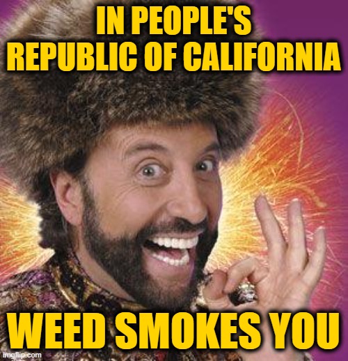 Yakov Smirnoff | IN PEOPLE'S REPUBLIC OF CALIFORNIA WEED SMOKES YOU | image tagged in yakov smirnoff | made w/ Imgflip meme maker