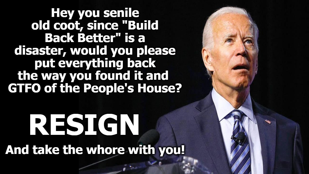 Hey you senile old coot, since "Build Back Better" is a disaster... | image tagged in senile joe biden,senile old coot,build back better,resign,gtfo,joe and the ho | made w/ Imgflip meme maker