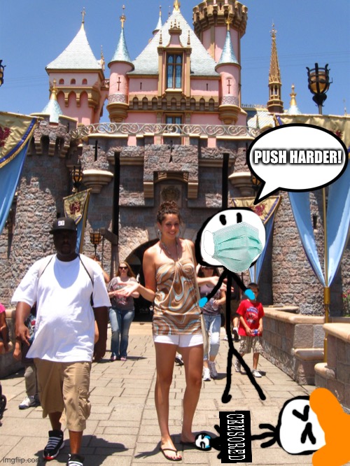 Disney land | PUSH HARDER! | image tagged in disney land | made w/ Imgflip meme maker