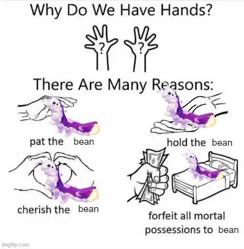 SUBMIT TO THE BEAN | bean; bean; bean; bean | image tagged in why do we have hands all blank,funny | made w/ Imgflip meme maker