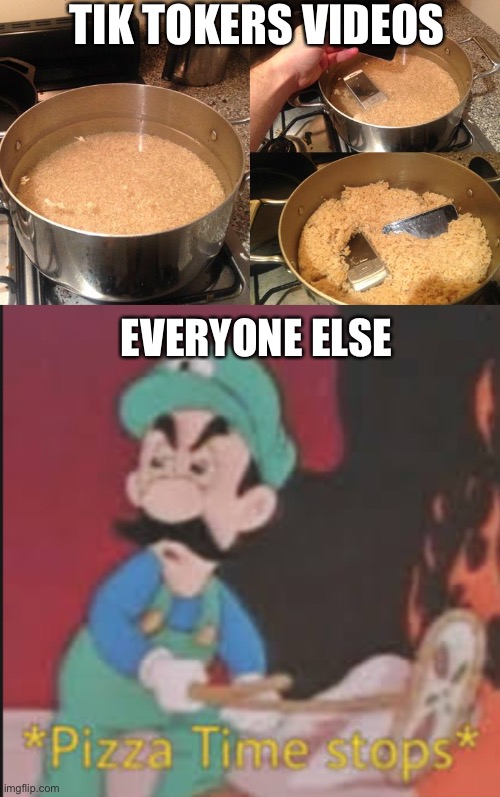 Luigi is going to do something | TIK TOKERS VIDEOS; EVERYONE ELSE | image tagged in pizza time stops,memes | made w/ Imgflip meme maker