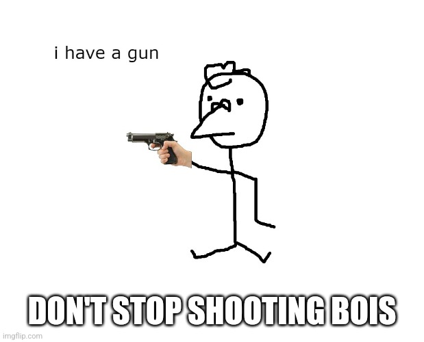 i have a gun | DON'T STOP SHOOTING BOIS | image tagged in i have a gun | made w/ Imgflip meme maker