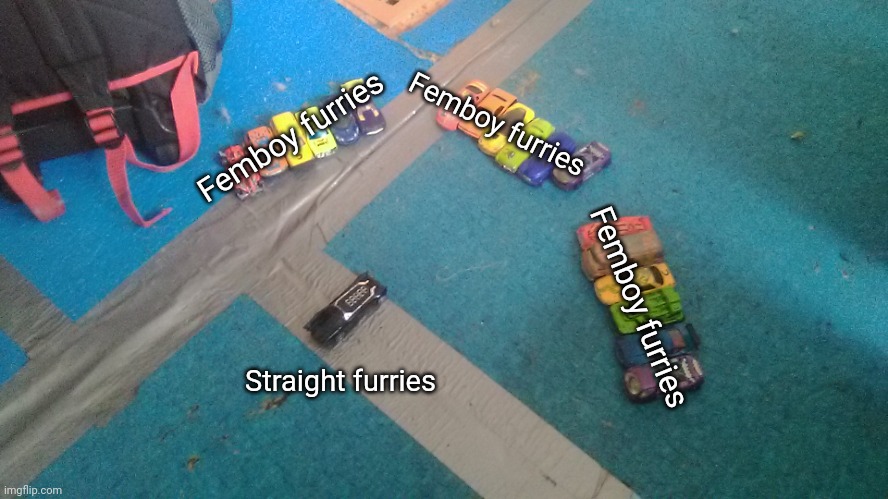 Much better -w- (could use more cars though XDDDDD) | Femboy furries; Femboy furries; Femboy furries; Straight furries | image tagged in gay cars outnumbering solo car 2 | made w/ Imgflip meme maker