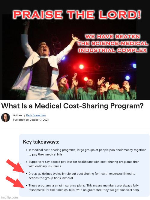 PRAISE THE LORD! WE HAVE BEATEN THE SCIENCE-MEDICAL INDUSTRIAL COMPLEX | image tagged in hallelujah preacher church choir televangelist pastor | made w/ Imgflip meme maker