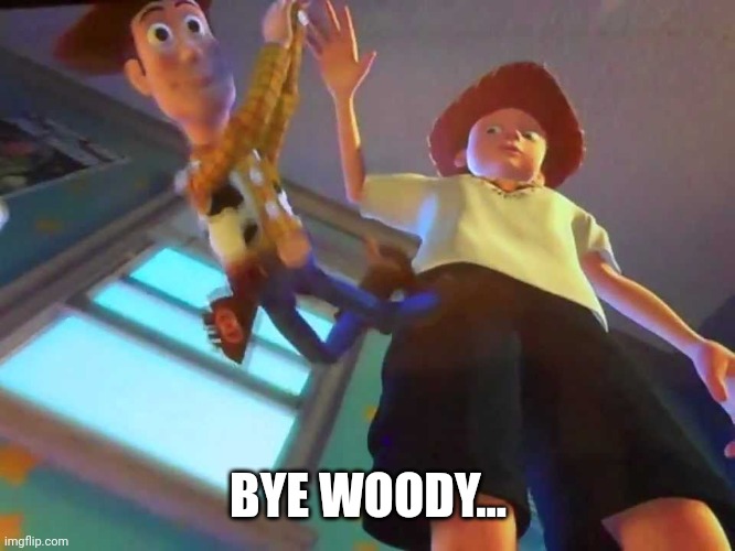 ANDY DROPPING WOODY | BYE WOODY... | image tagged in andy dropping woody | made w/ Imgflip meme maker