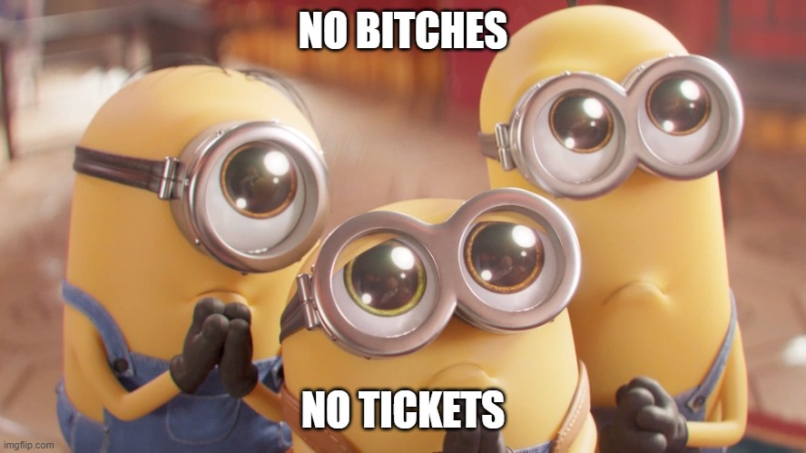 NO BITCHES. NO TICKETS | NO BITCHES; NO TICKETS | image tagged in minions,rise of gru,minions rise of gru,no bitches no tickets,minionsmeme | made w/ Imgflip meme maker