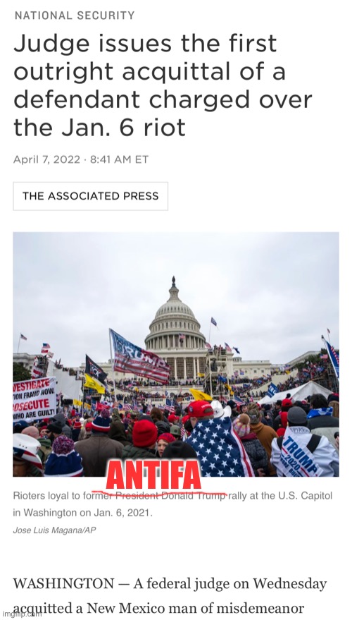 "loyal to ANTIFA" lol | ANTIFA | image tagged in jan 6 rioter acquitted | made w/ Imgflip meme maker
