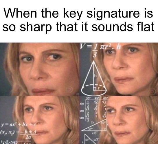  When the key signature is so sharp that it sounds flat | image tagged in blank white template,math lady/confused lady,music,musician jokes | made w/ Imgflip meme maker