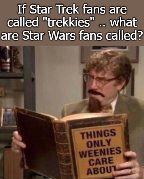 If Star Trek fans are called "trekkies" .. what are Star Wars fans called? | image tagged in ope kenopis | made w/ Imgflip meme maker
