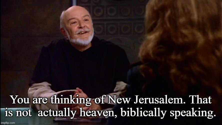 Brother Theo | You are thinking of New Jerusalem. That is not  actually heaven, biblically speaking. | image tagged in brother theo | made w/ Imgflip meme maker