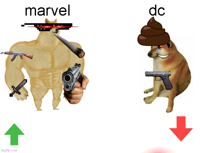 m a marvel fan | marvel; dc | image tagged in memes,buff doge vs cheems | made w/ Imgflip meme maker