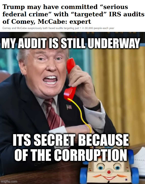 what ever happened to that audit - we may never know | MY AUDIT IS STILL UNDERWAY; ITS SECRET BECAUSE OF THE CORRUPTION | image tagged in i'm the president | made w/ Imgflip meme maker