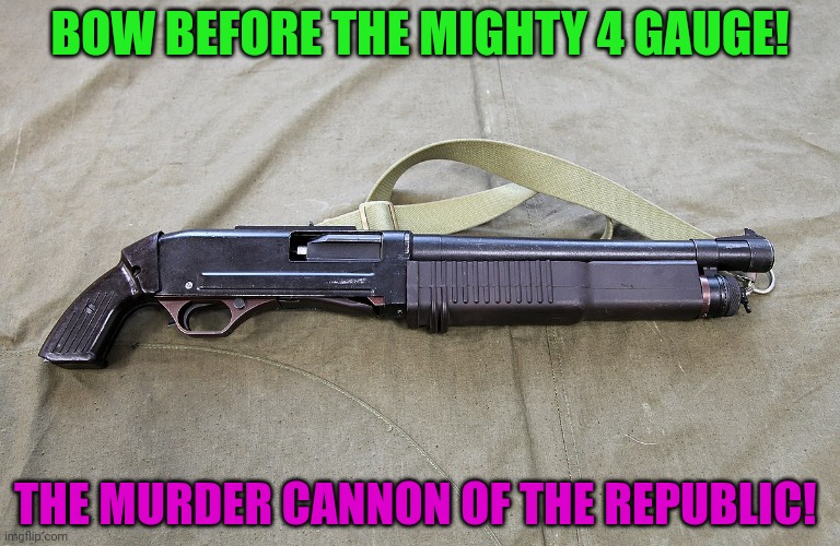 BOW BEFORE THE MIGHTY 4 GAUGE! THE MURDER CANNON OF THE REPUBLIC! | made w/ Imgflip meme maker