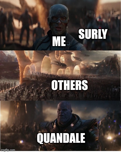 [by the way surly died in combat] [READ COMMENT] -Q.D. | ME; SURLY; OTHERS; QUANDALE | image tagged in avengers assemble | made w/ Imgflip meme maker