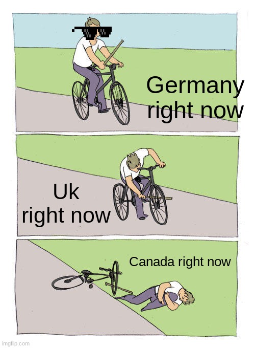 Bike Fall Meme | Germany right now; Uk right now; Canada right now | image tagged in memes,bike fall | made w/ Imgflip meme maker