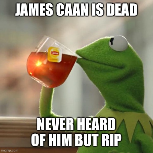 But That's None Of My Business | JAMES CAAN IS DEAD; NEVER HEARD OF HIM BUT RIP | image tagged in memes,but that's none of my business,kermit the frog | made w/ Imgflip meme maker