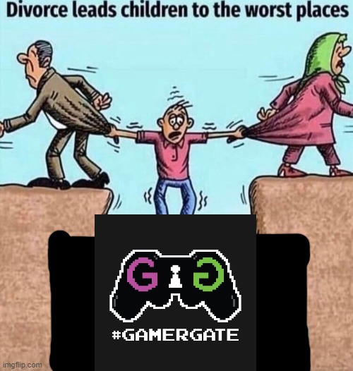 gamergate sucks | image tagged in divorce leads children to the worst places | made w/ Imgflip meme maker