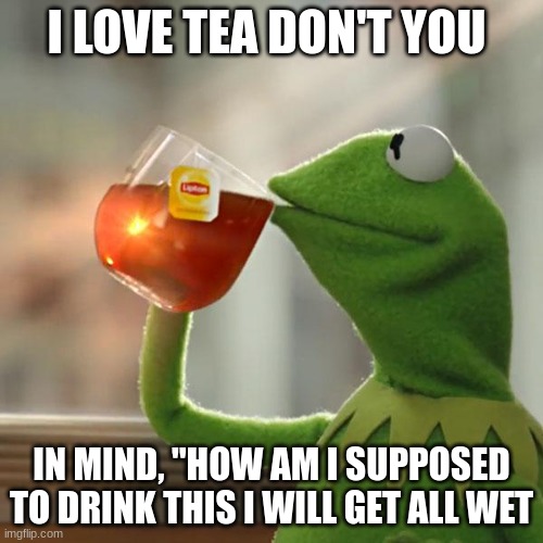 But That's None Of My Business Meme | I LOVE TEA DON'T YOU; IN MIND, "HOW AM I SUPPOSED TO DRINK THIS I WILL GET ALL WET | image tagged in memes,but that's none of my business,kermit the frog | made w/ Imgflip meme maker