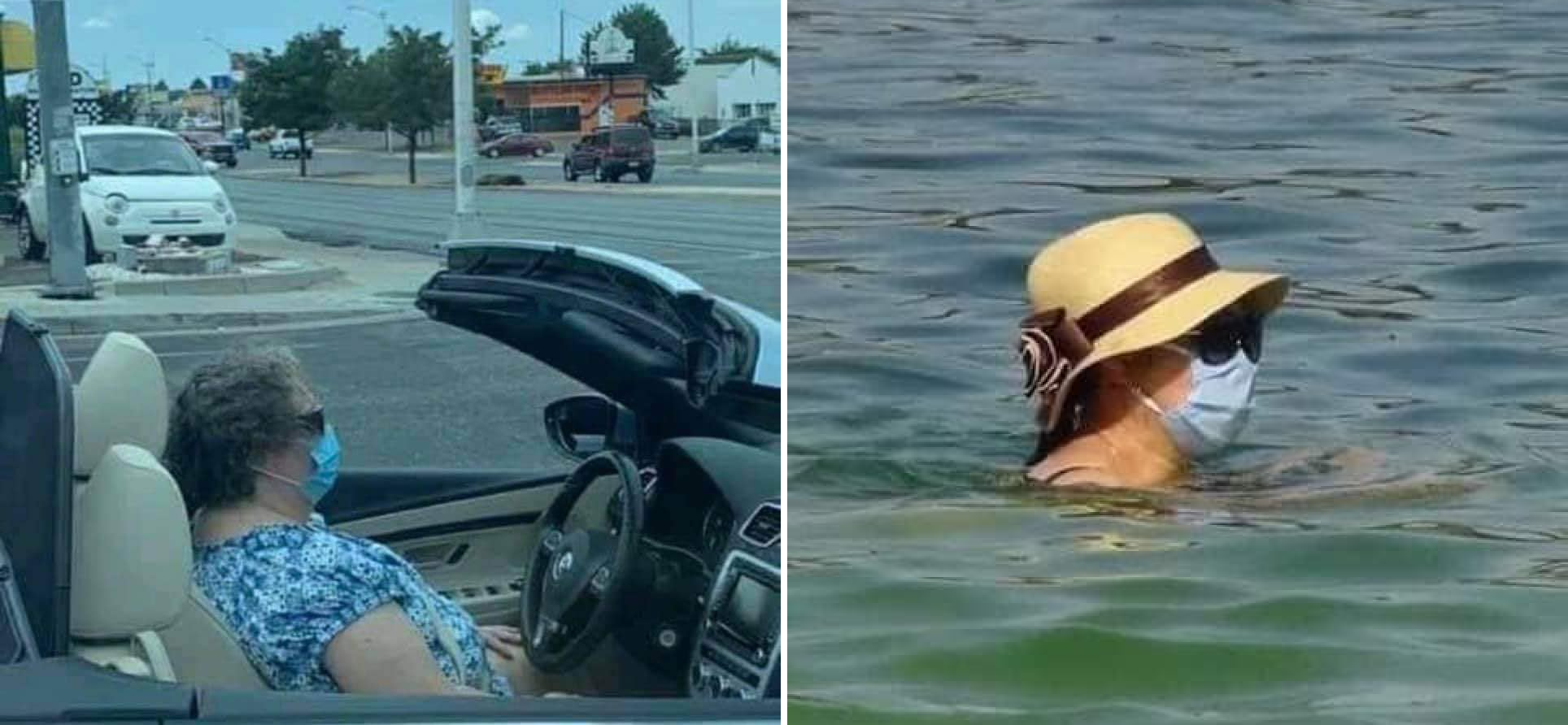 Mask in convertible and lake Blank Meme Template