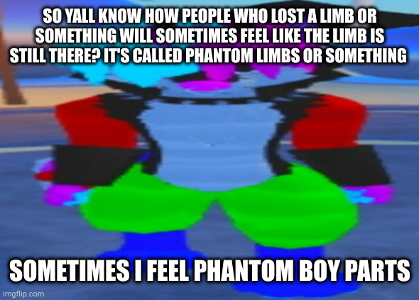 Does anyone know why this is happening (also I should probably make myself an announcement temp instead of using this lmao) | SO YALL KNOW HOW PEOPLE WHO LOST A LIMB OR SOMETHING WILL SOMETIMES FEEL LIKE THE LIMB IS STILL THERE? IT'S CALLED PHANTOM LIMBS OR SOMETHING; SOMETIMES I FEEL PHANTOM BOY PARTS | image tagged in wide hex | made w/ Imgflip meme maker