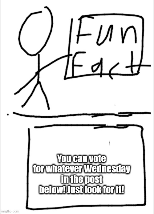 Meme Soda's Fun Fact | You can vote for whatever Wednesday in the post below! Just look for it! | image tagged in meme soda's fun fact template | made w/ Imgflip meme maker